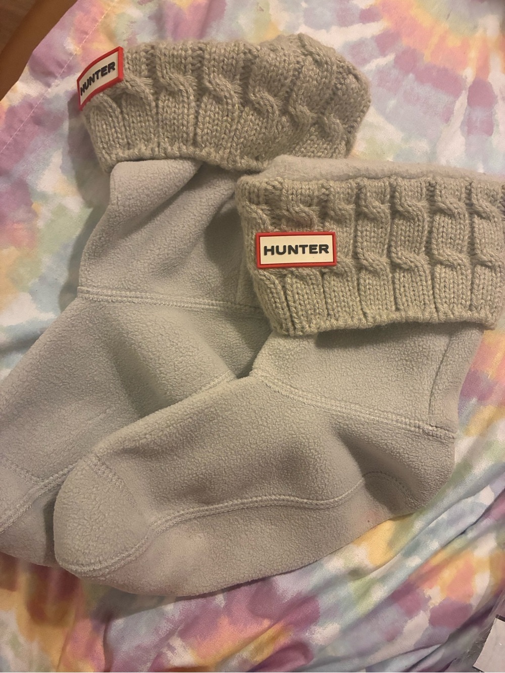 Hunter Beige Fleece Boot Socks with Knit Cuff